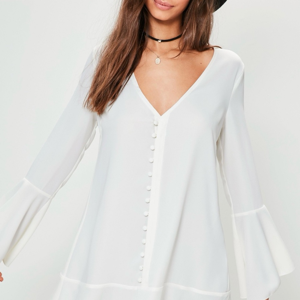 L'AGENCE Ivory V-Neck Buttoned Dress